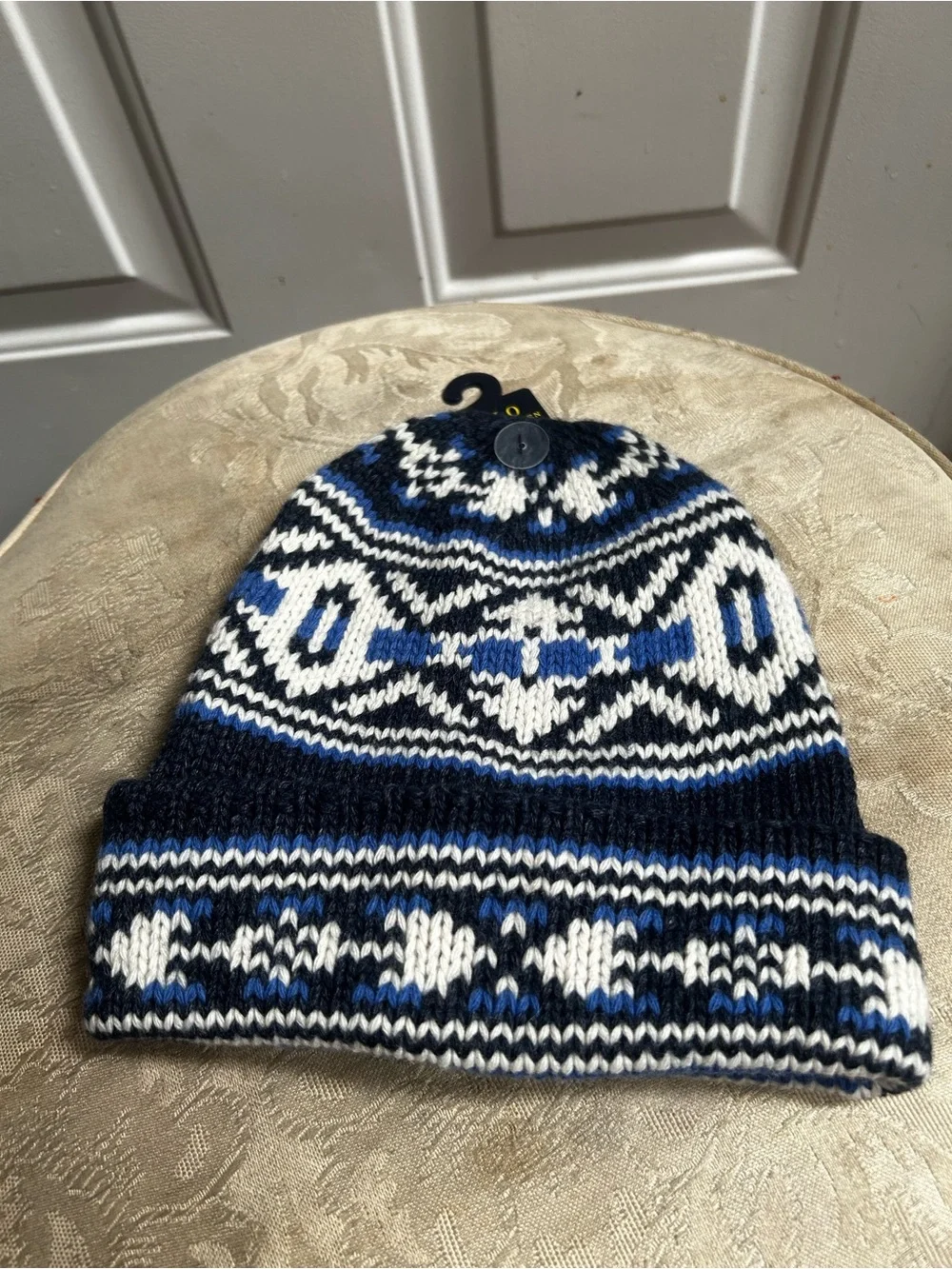 Polo by Ralph Lauren Fair Isle Wool Blend Blue, Black & White Knit Beanie